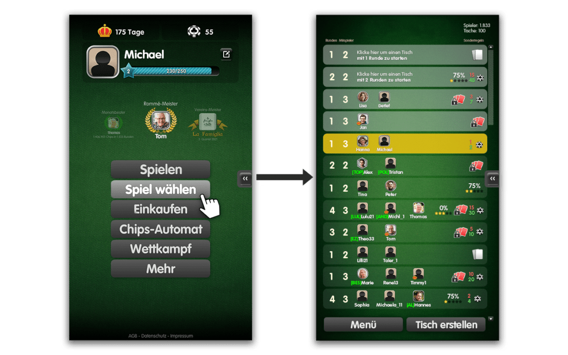 Spiel wählen im Spiele Palast - mobile Version