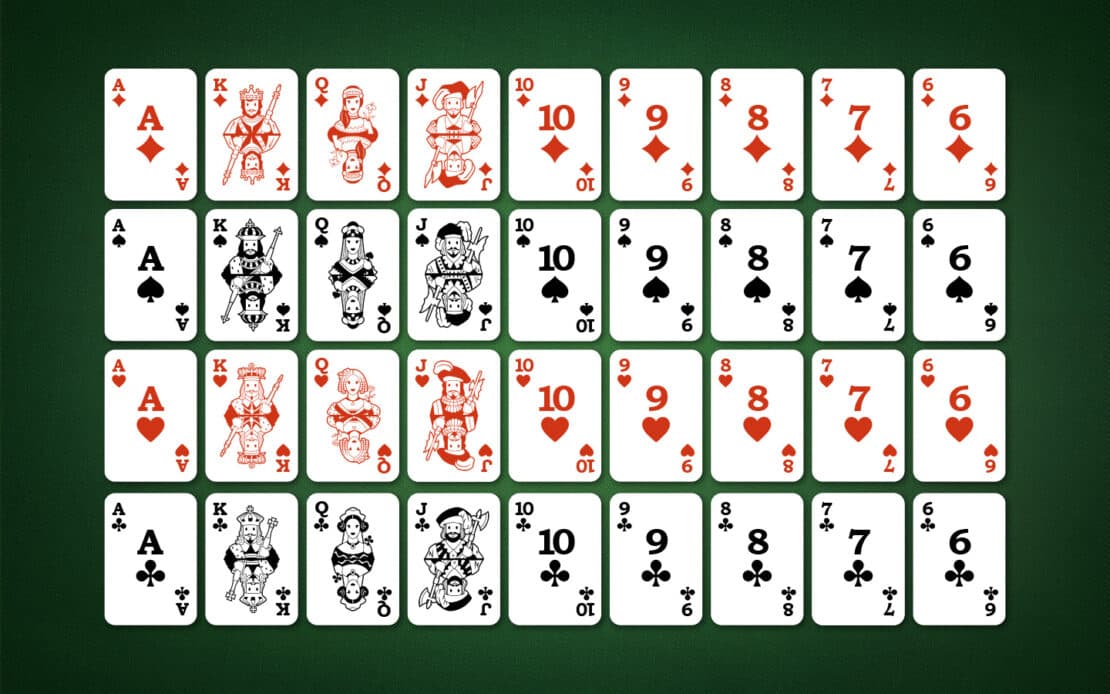 Seka or Сека: 36 playing cards in the four French suits
