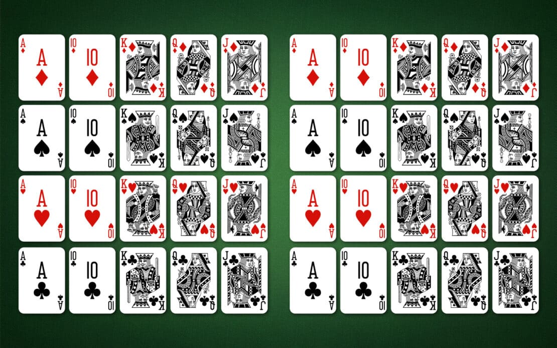 Pinochle: the 40 cards in the American pattern pack