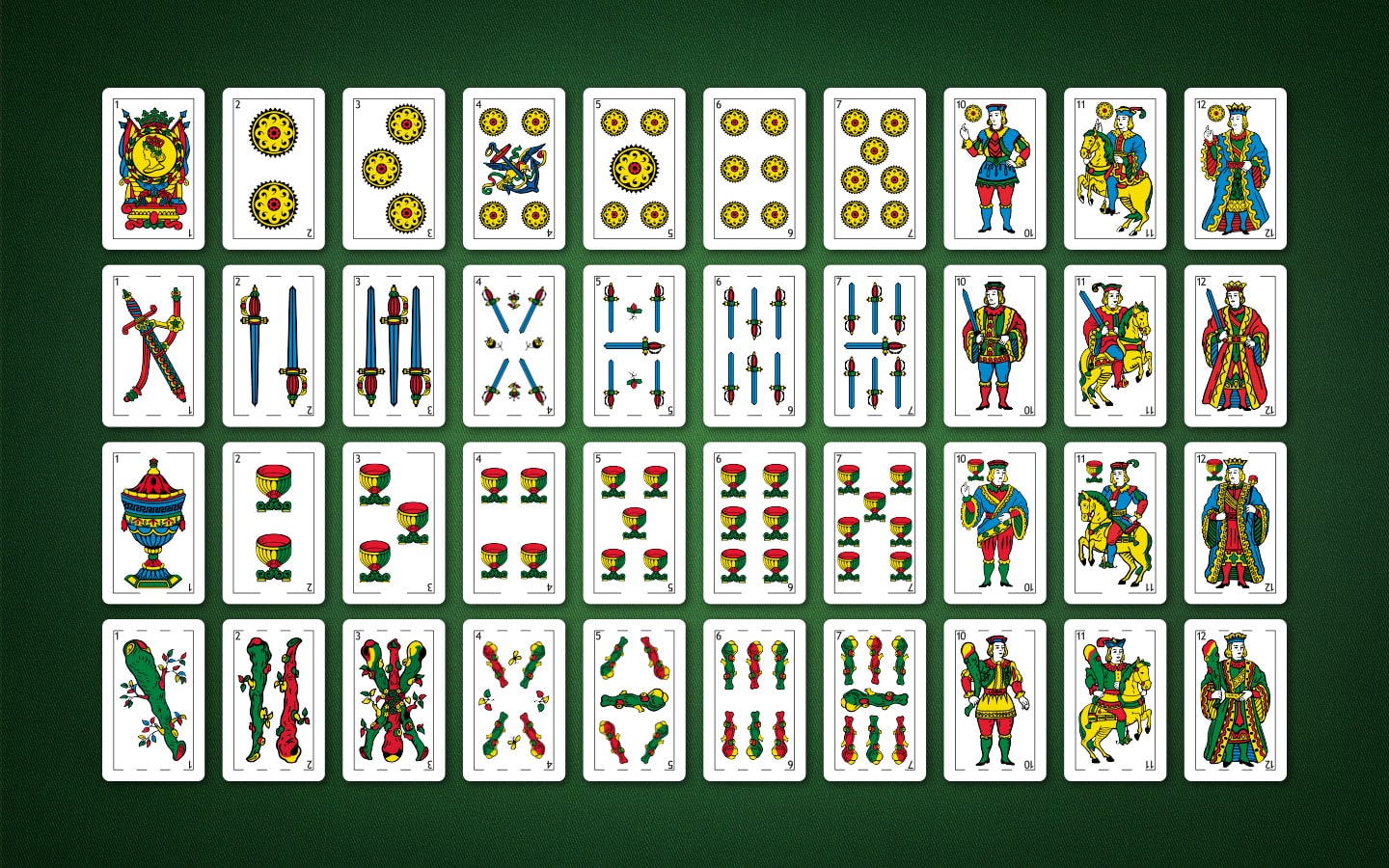 Truco: 40 Spanish playing cards in 4 suits