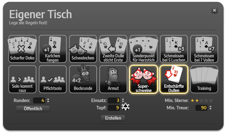 Das Sonderregel-Menü mit den neuen Doko-Regeln