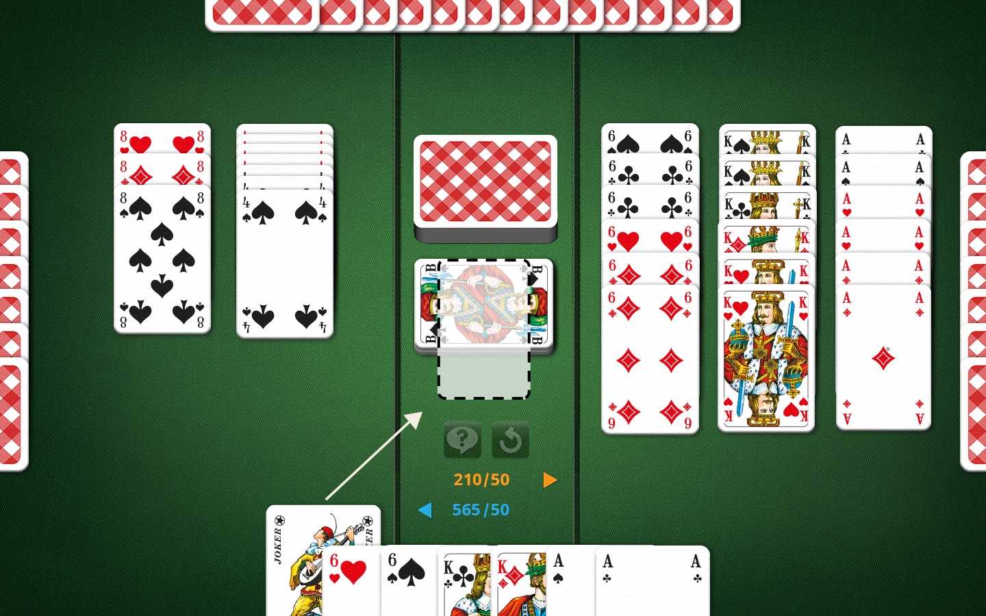 Canasta Playing Field With a Wild Card for Freezing the Discard Pile