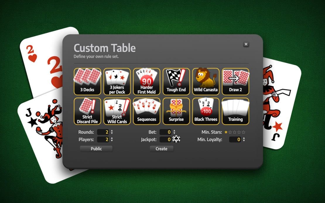 Game Menu: Canasta Custom Rules