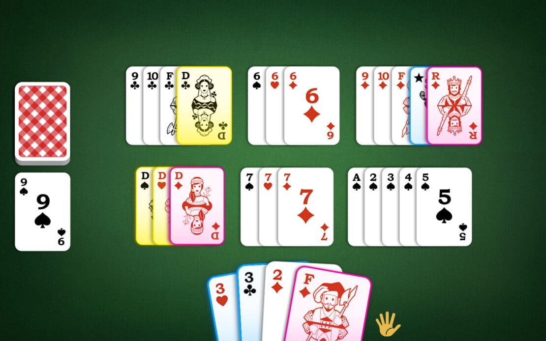 Campo da gioco di Robber's Rummy: pescare, rubare e scambiare il Jolly