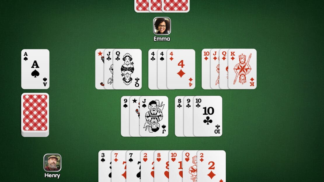 Rummy table showing a player with just a few unmelded cards left