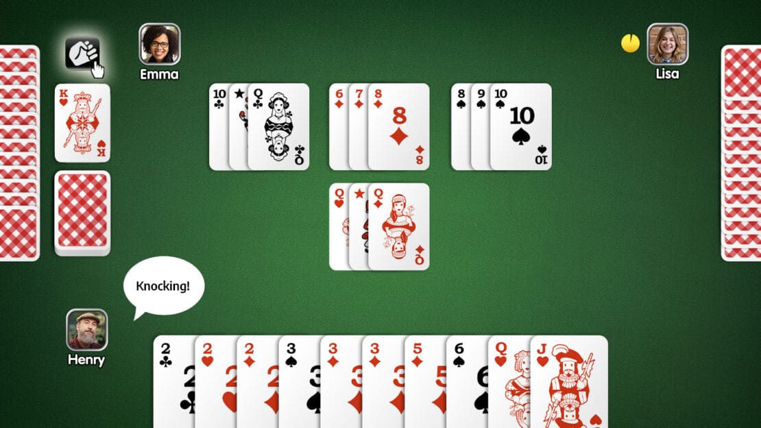 A player knocking during a game of Rummy