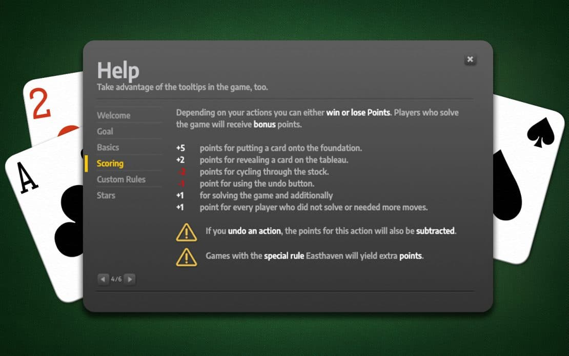 Solitaire Game Help with Score Info