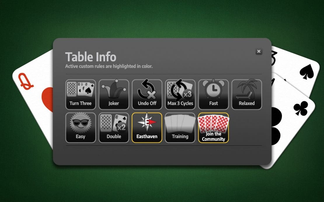 Solitaire Table Info: Custom Rules Easthaven