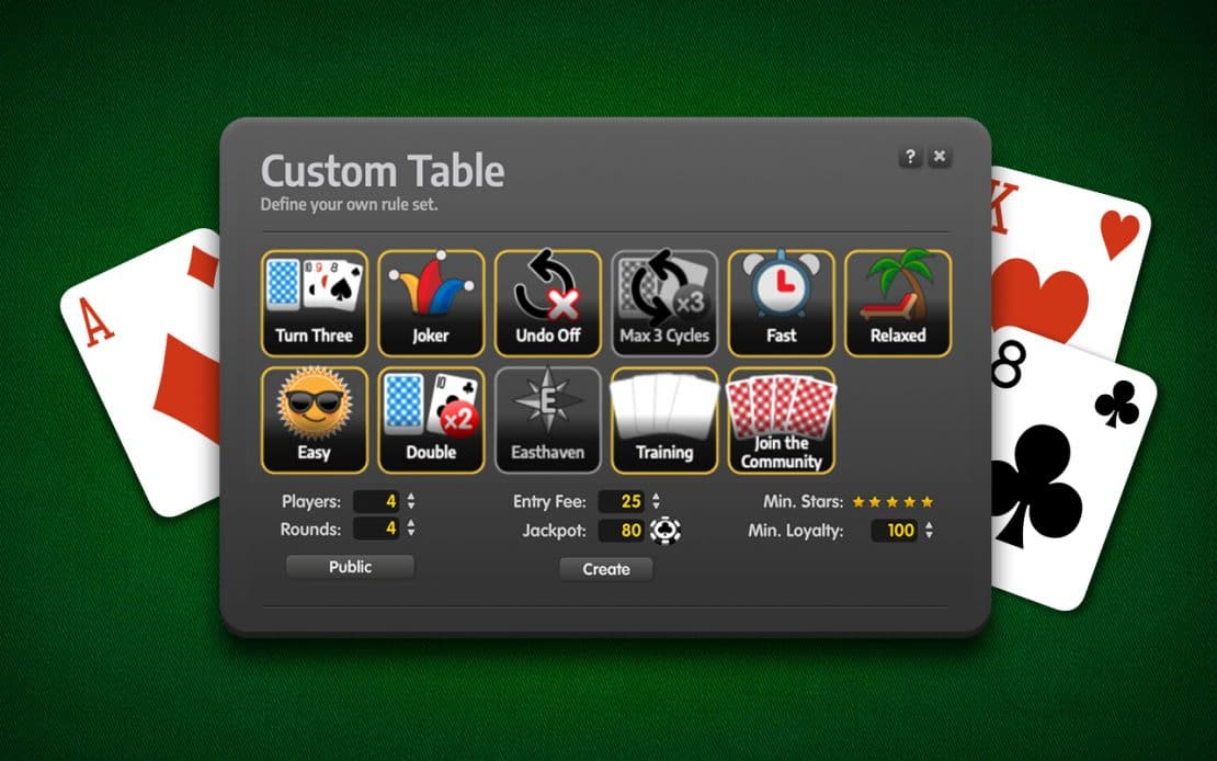 Solitaire Menu: Custom Rules
