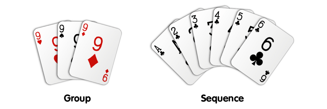 Valid meld types in Gin Rummy: groups and sequences