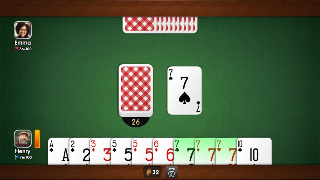 Gin Rummy: drawing the face-up Seven of Spades