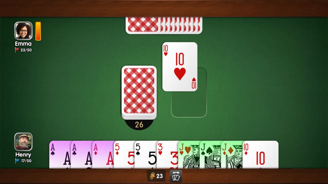 Gin Rummy: opponent draws a Ten from discard