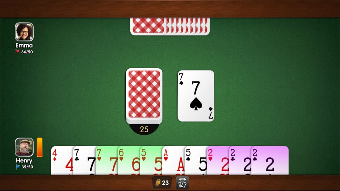 Gin Rummy: drawing the Seven of Spades from the discard