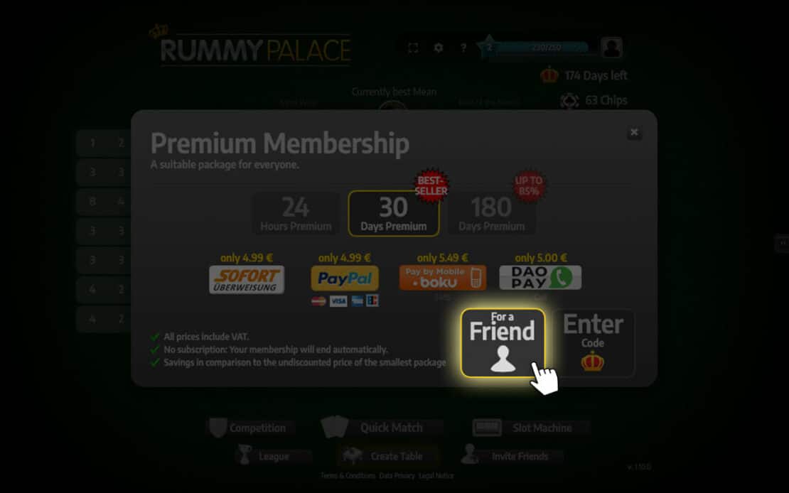 Selecting a Premium Membership for a Friend at the Palace of Cards