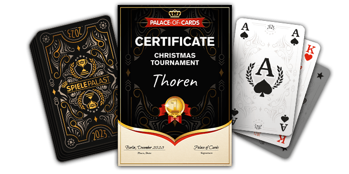 Preview certificate and playing cards - Christmas Tournament Palace of Cards