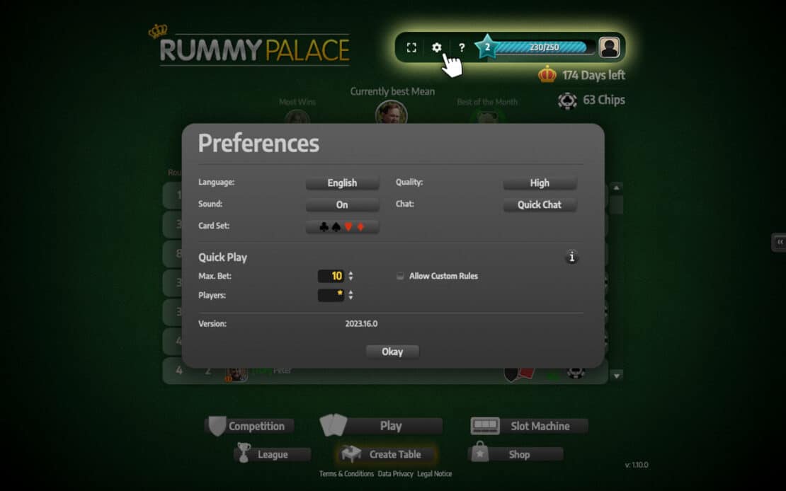 Open Preferences at the Palace of Cards