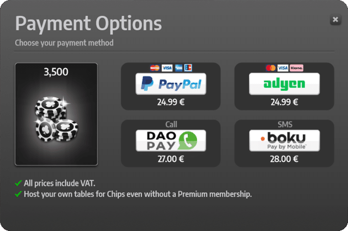 Palace of Cards: Payment options so far